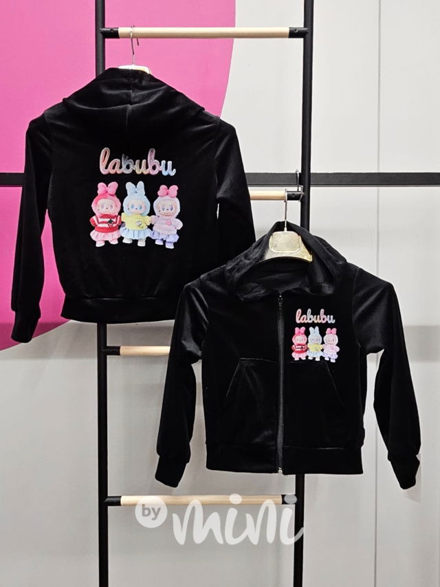 Labubu soft velur mikina černá