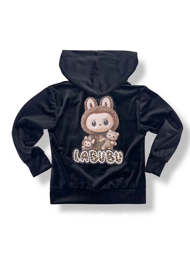 Labubu soft velur mikina leopard černá