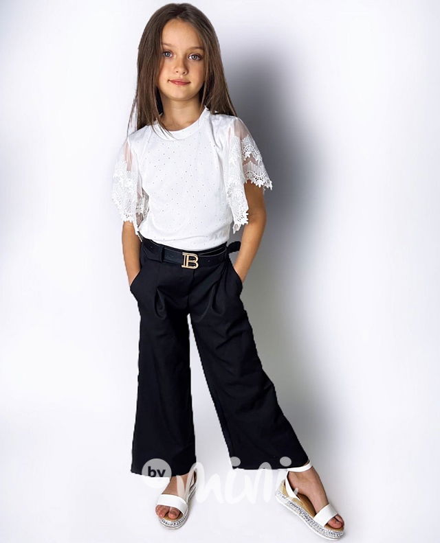 Volné černé kalhoty s páskem