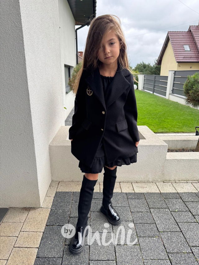 Flaušový kabátek college černý