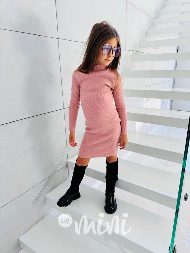 Slim svetrové stretch šaty růžové
