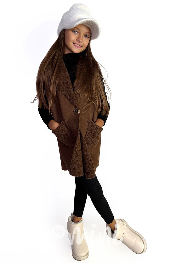 Beránková long vesta chocolate