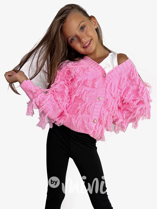 Růžový třásňový svetřík