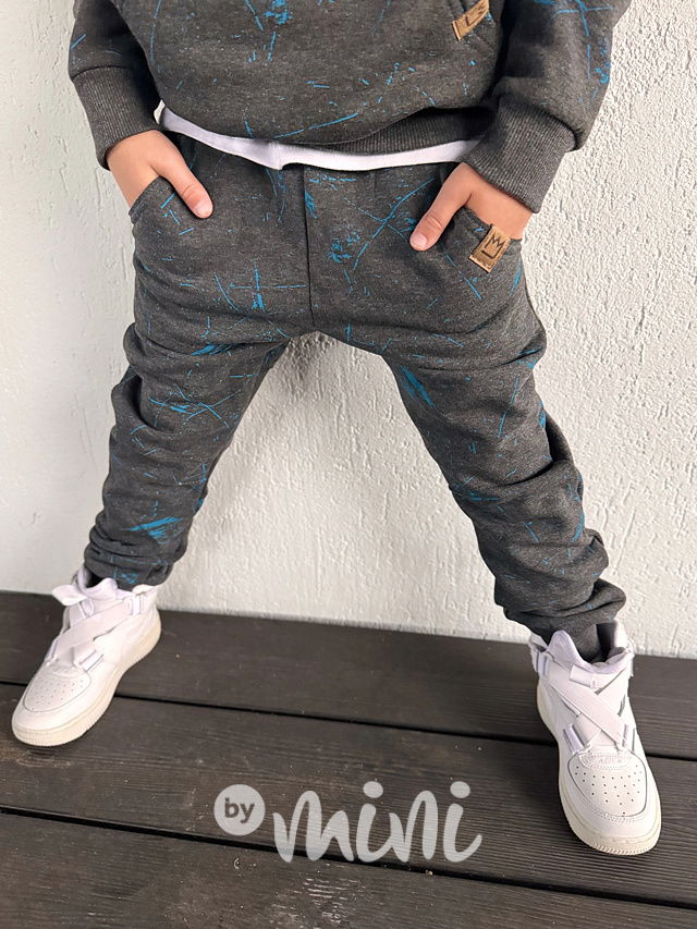 Zateplené šedé tepláky blue splash