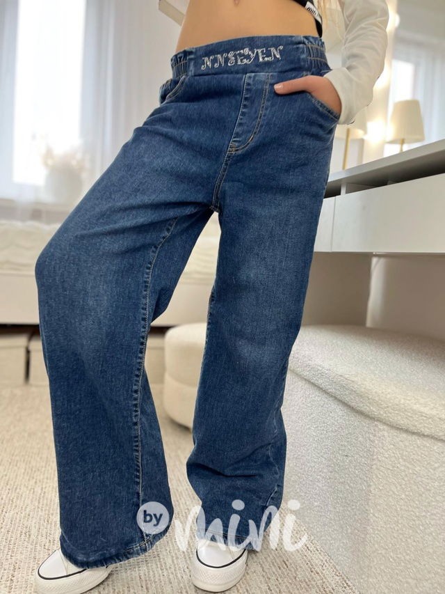 Zateplené volné blue džíny s kamínky
