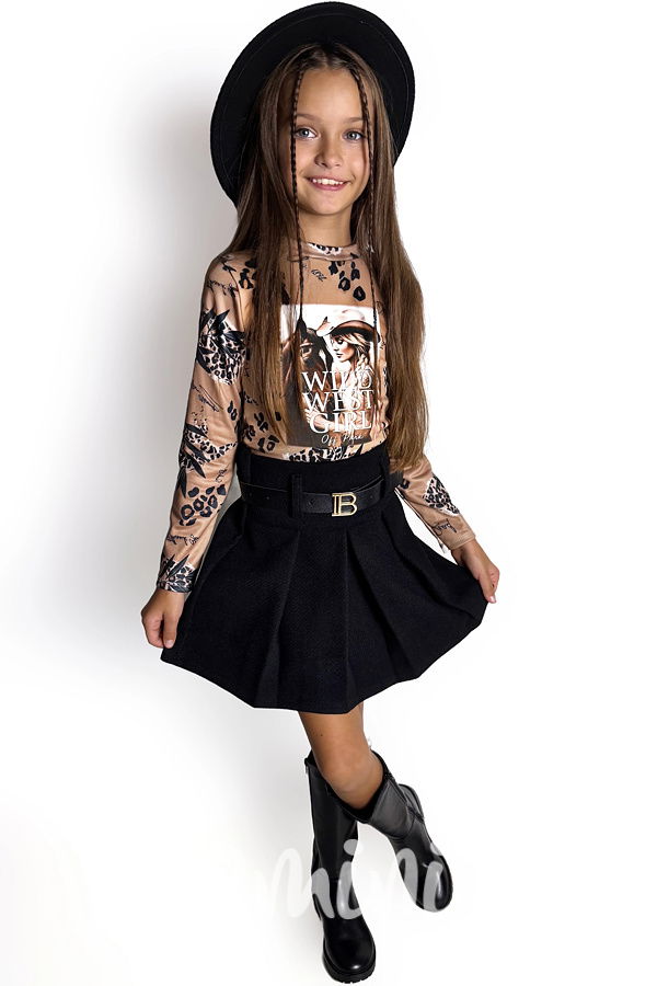 Černá teplá plisovaná sukně s páskem