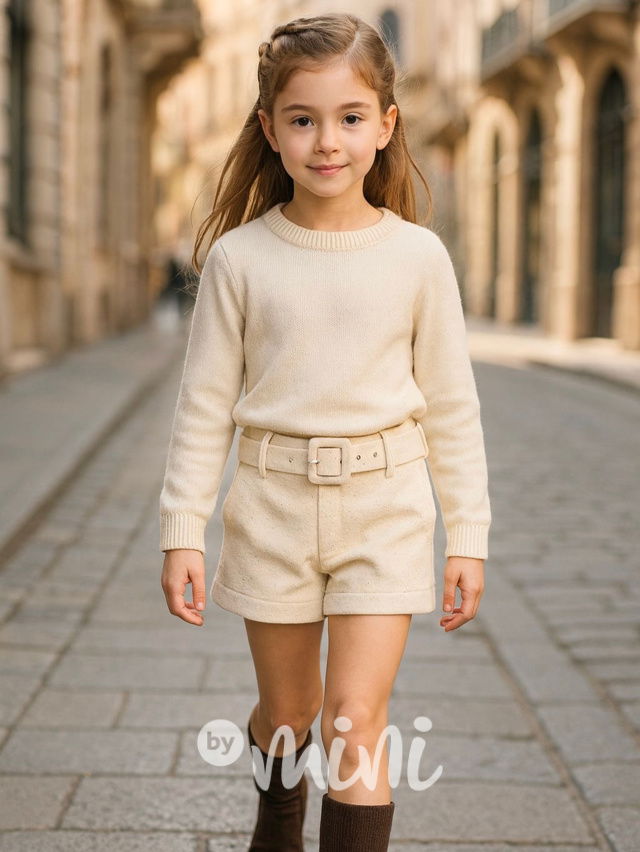 Teplé flauš kraťasy s kamínky a páskem béžové