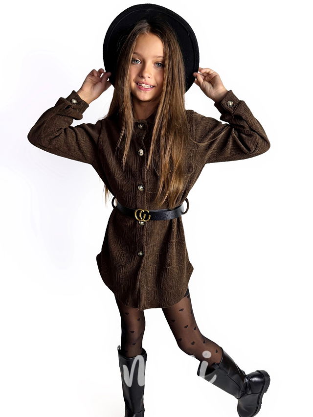 Podzimní košilové šaty s páskem hnědé