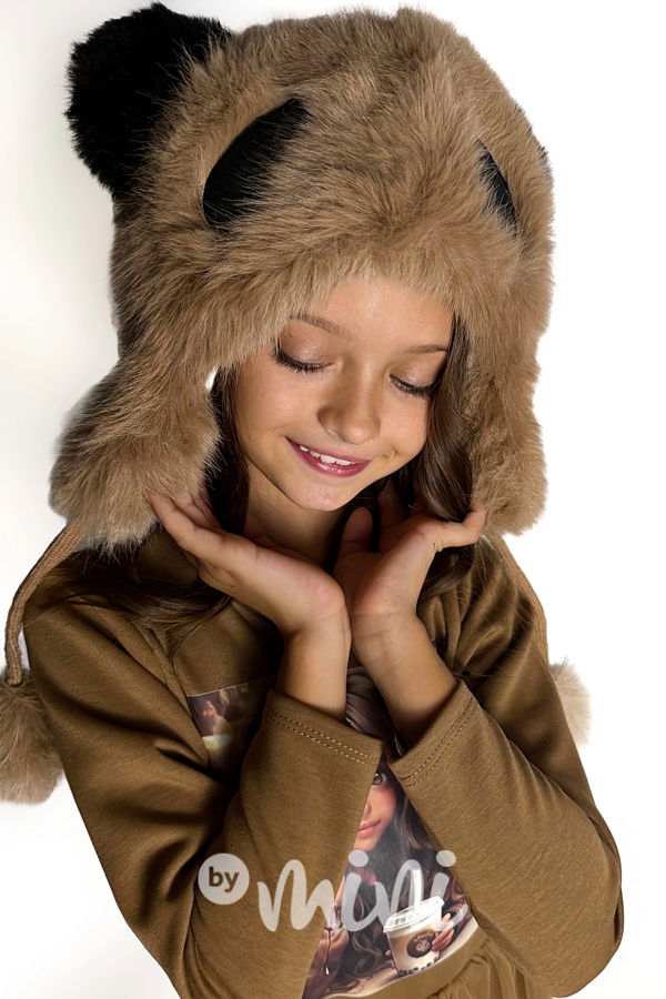 Panda chlupatá čepice hnědá