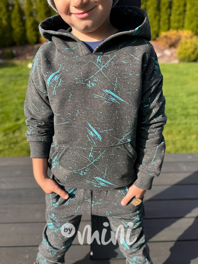 Zateplené šedá mikina tyrkys splash