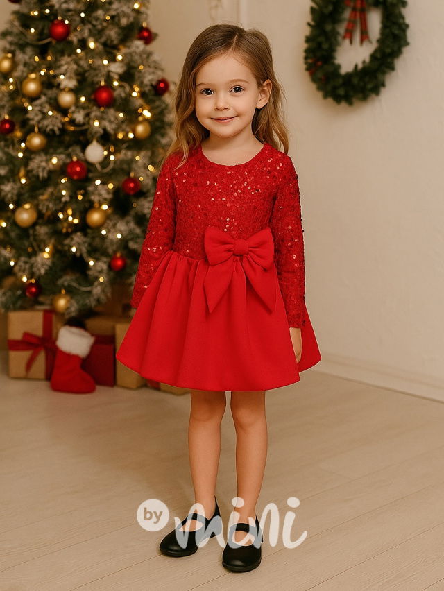 Slavnostní šaty s flitry a mašlí červené