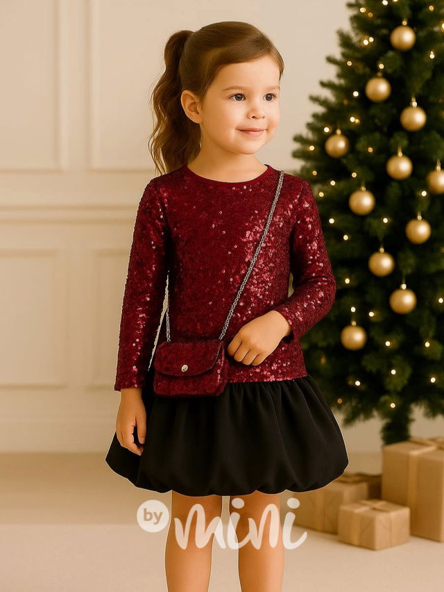 Glam flitr šaty s kabelkou bordo