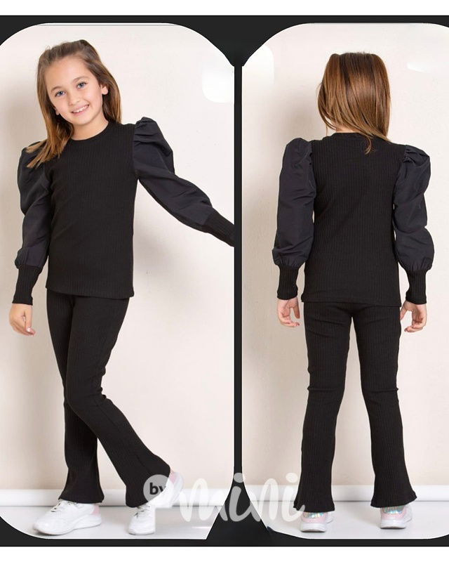 Černý žebrovaný komplet