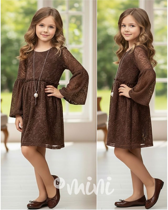 Krajkové boho šaty s řetízkem hnědé