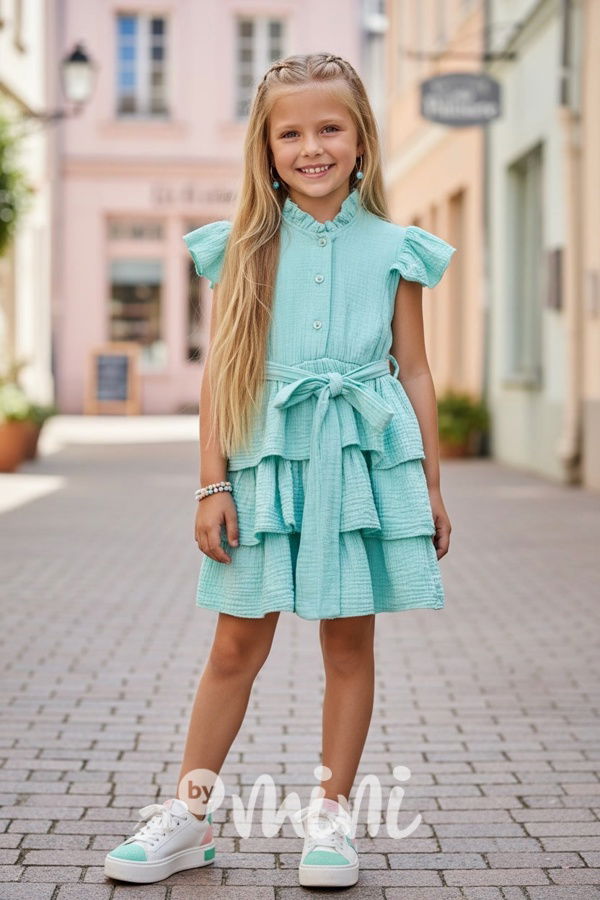 Mušelínové šaty tyrkys