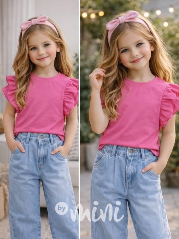 Bavlněné triko s řasením tmavě růžové