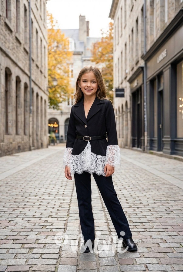 Černé sako s krajkou a páskem