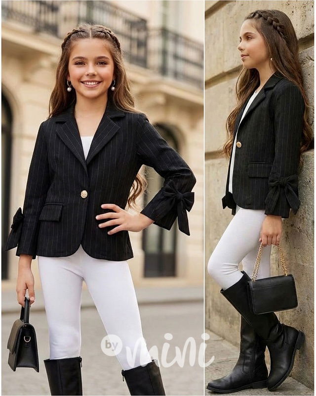 Girl boss pruhované mašličkové sako black