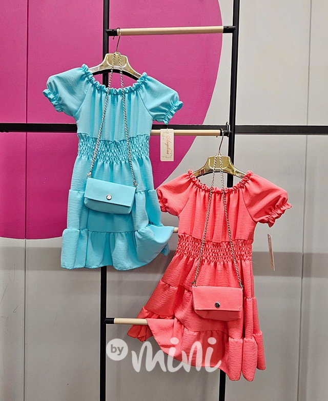 Letní vzdušné šaty s kabelkou coral