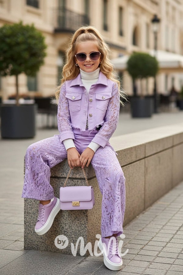 Glam lace denim bunda lila