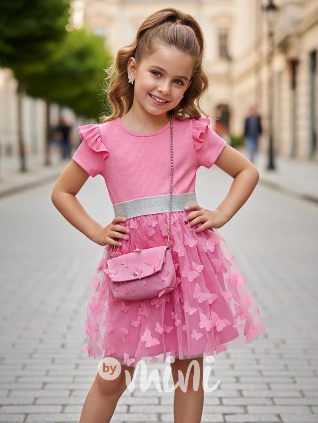PREMIUM letní motýlkové šaty s kabelkou pink