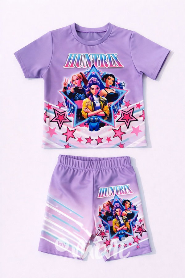 Huntrix letní šortkový set lila