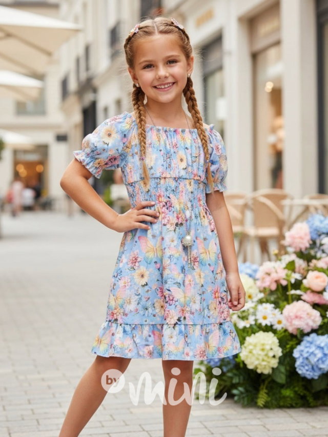 Flower šaty s řetízkem blue