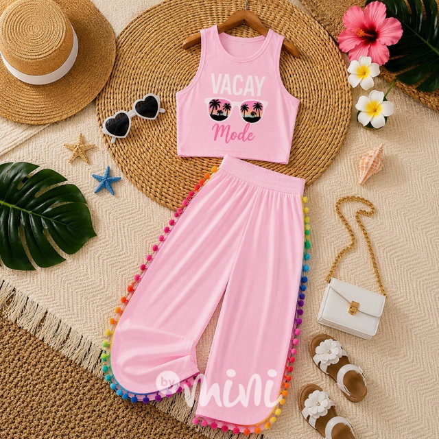 Vacay mode pompon letní beach set růžový