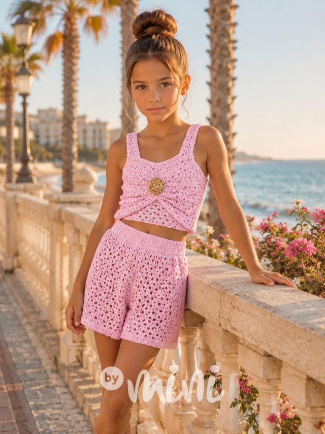 Summer pink děrovaný set