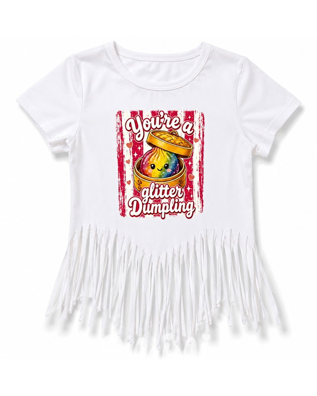 Squishy dumpling glitter triko s třásněmi bílé