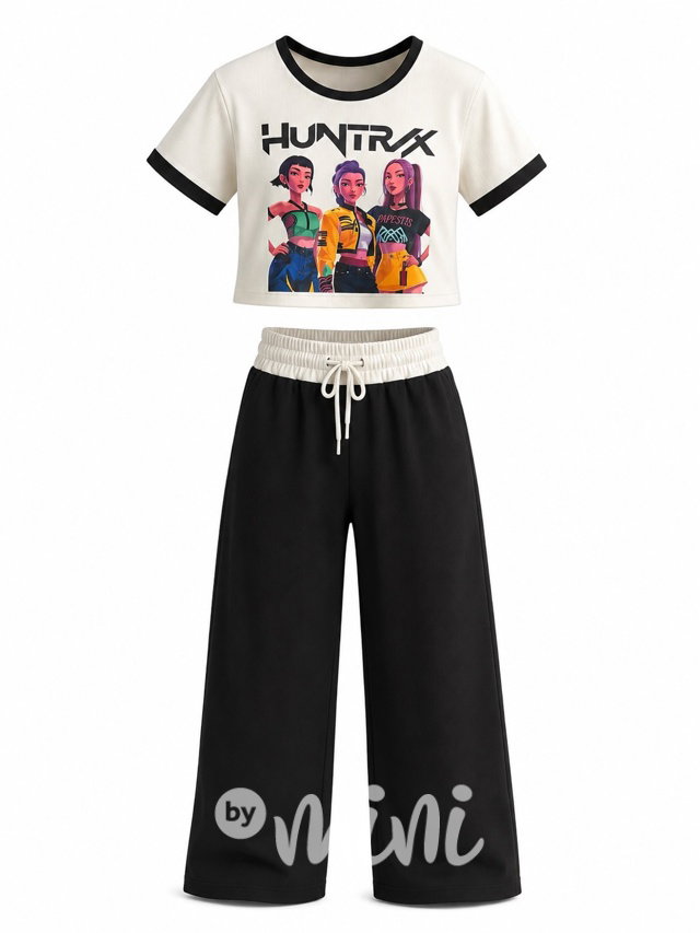 Huntrix crop triko + široké kalhoty BLACK