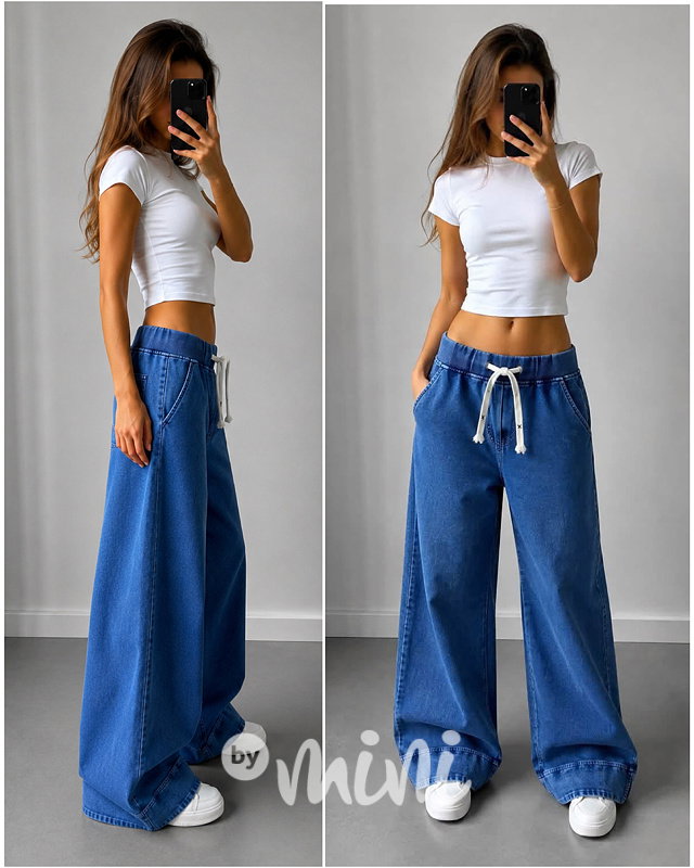Stretch denim široké jeansy blue