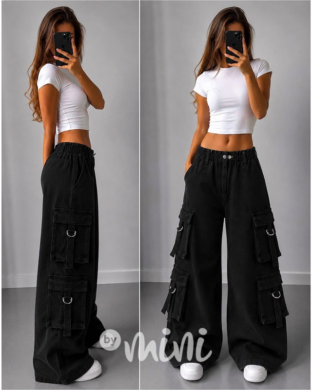 Black rave černé široké jeansy