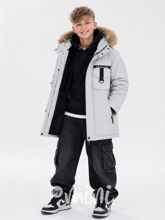Zimní long bunda FASHION ice grey