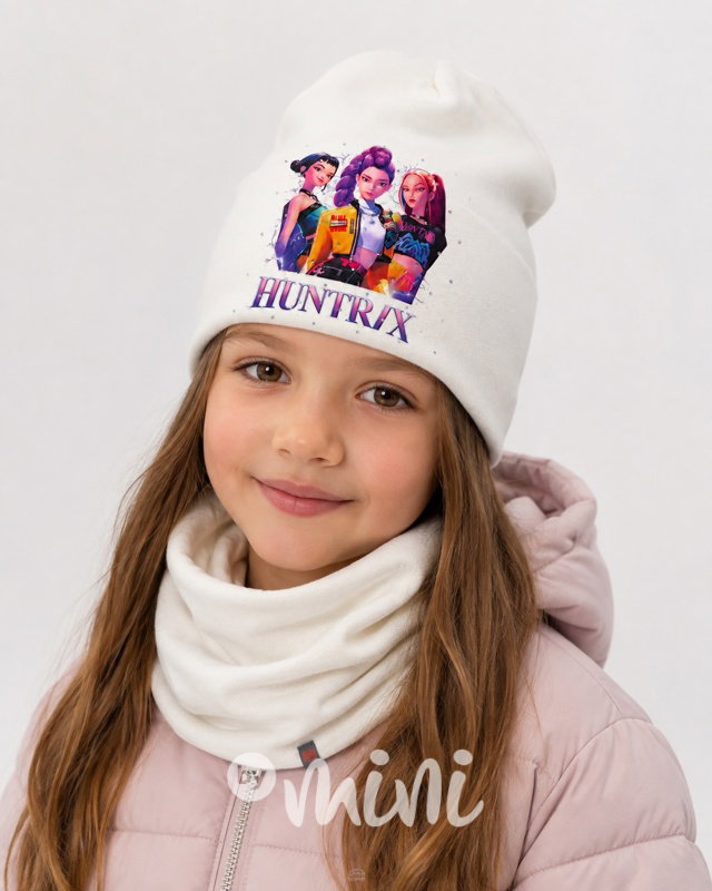 Huntrix čepice s kamínky + nákrčník cream
