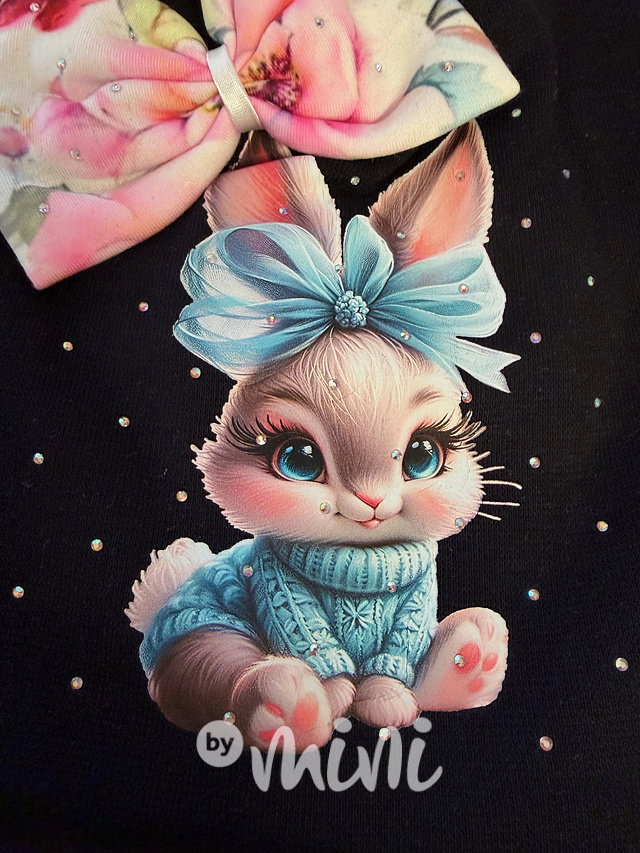 Sweet bunny čepice + nákrčník s kamínky black
