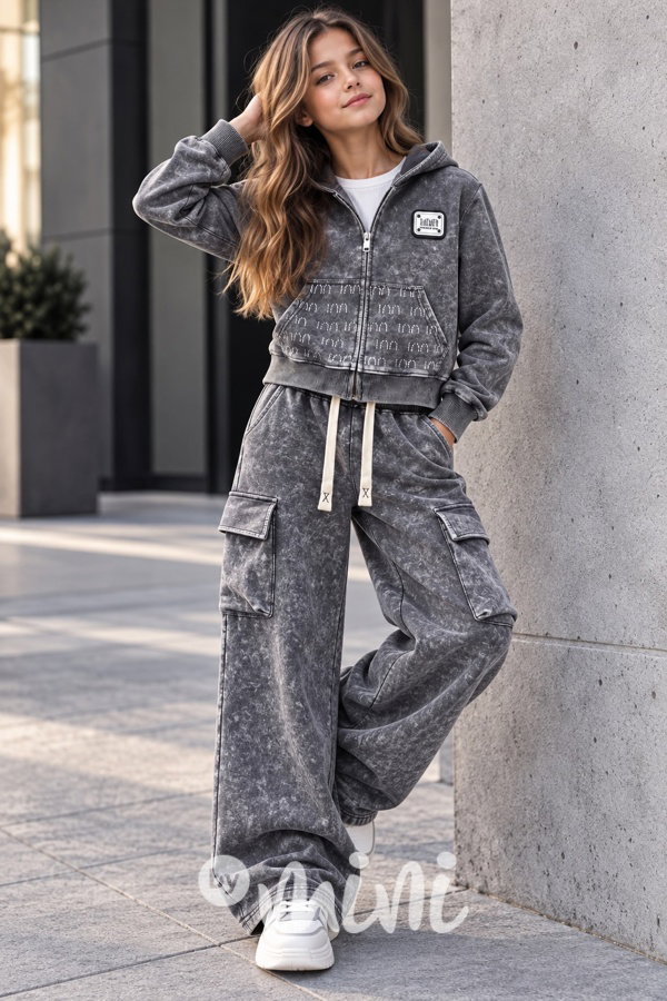 Soft cotton denim teenage souprava ANTHRACITE grey
