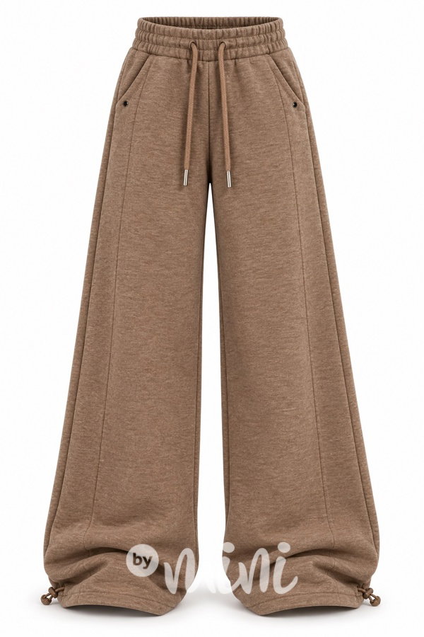 Podzimní teplé široké kalhoty beige melange Palazzo