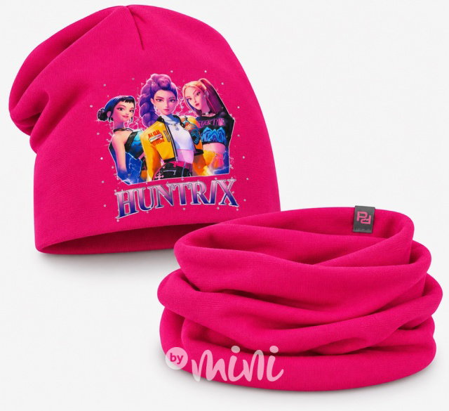 Huntrix čepice s kamínky + nákrčník dark pink
