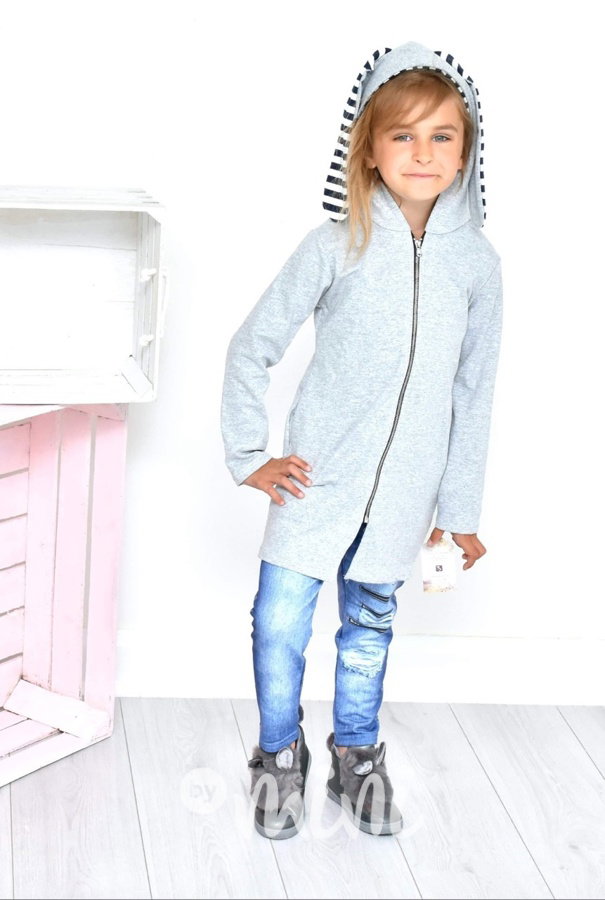 Dívčí mikina šedá dlouhá BUNNY