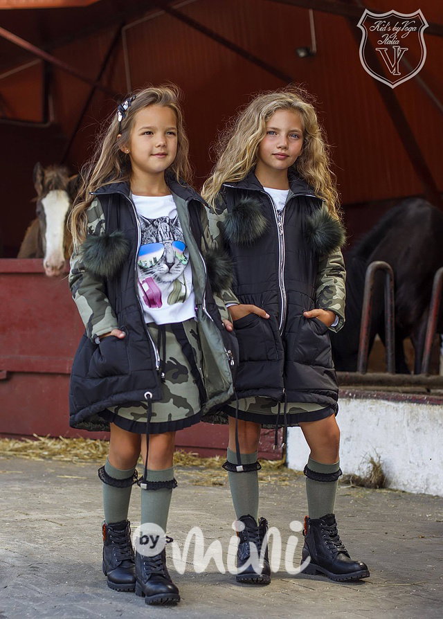 Black/Army dívčí kabát
