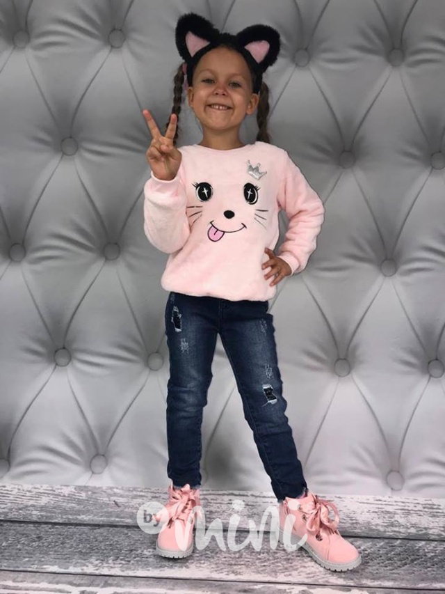 Chlupatá dívčí mikina s korunkou pink
