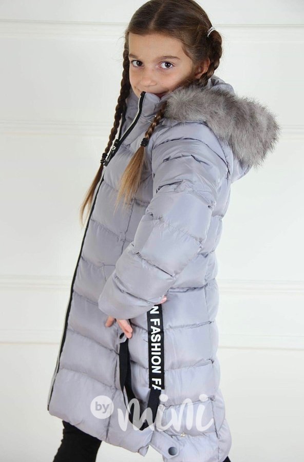 Šedý dívčí zimní kabát Fashion