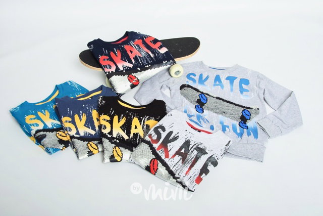 SKATE mikina s obracecími flitry modrá