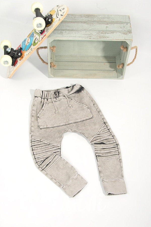 Acid wash biker pants šedé