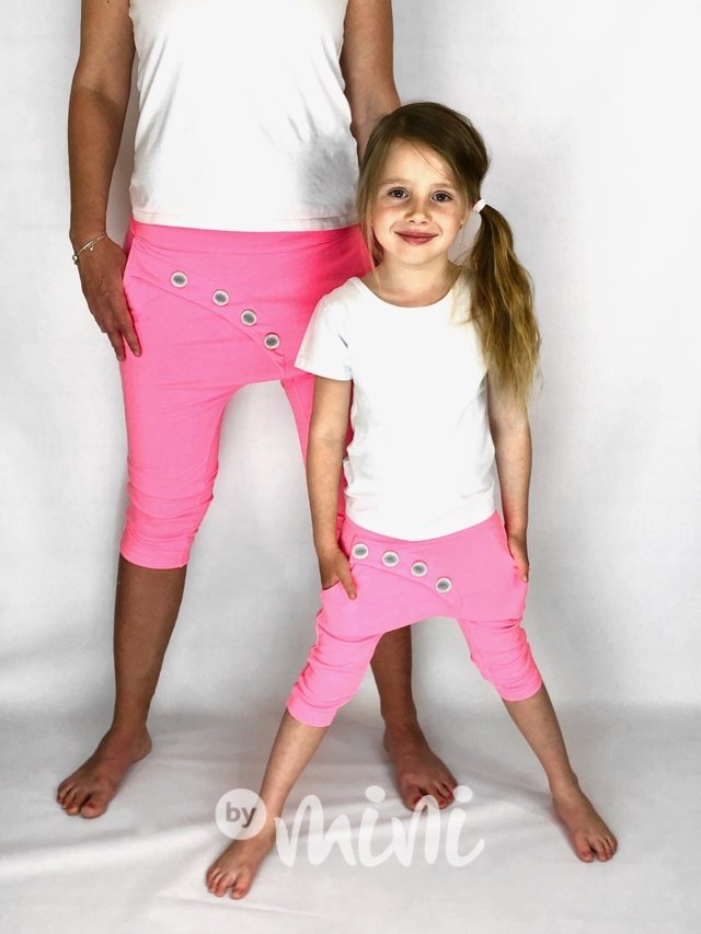 Summer neon pink baggy shorts - set matka dcera