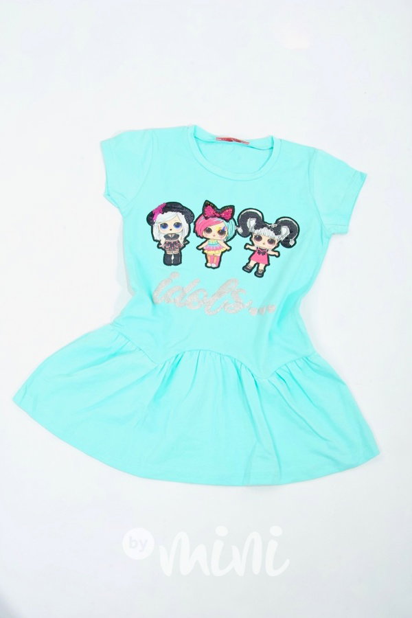 DOLL idols dětské šaty mint s flitry