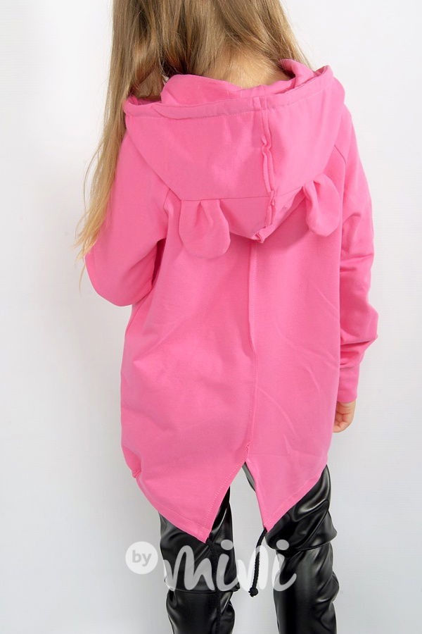 *HIT* Long dětská mikina ouška - růžová