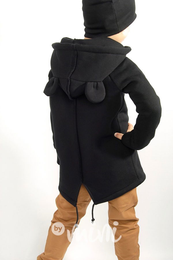 Vyteplená dlouhá mikina ouška - černá