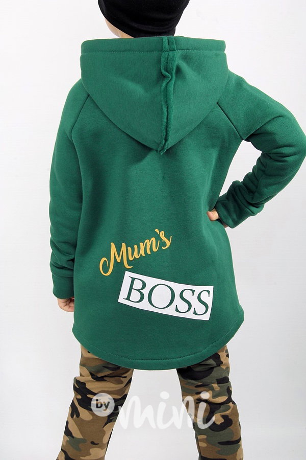 Mum's boss - vyteplená dlouhá chlapecká mikina green